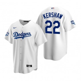 Men's Los Angeles Dodgers Clayton Kershaw White 2020 World Series Champions Replica Jersey