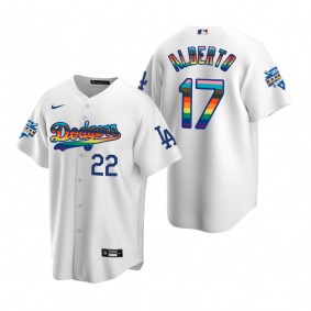 Los Angeles Dodgers Hanser Alberto White 2022 Pride Night LGBTQ Jersey