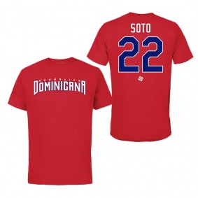 Men's Dominican Republic Baseball Juan Soto LEGENDS Red 2023 World Baseball Classic Name & Number T-Shirt