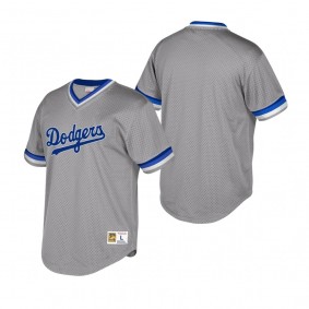 Los Angeles Dodgers Gray Cooperstown Collection Mesh Wordmark V-Neck Mitchell & Ness Jersey Men's