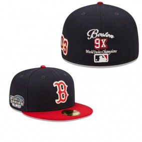 Men's Boston Red Sox Navy Red 2004 World Series Champions Letterman 59FIFTY Fitted Hat