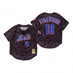 New York Mets Darryl Strawberry Charcoal BAPE x Mitchell & Ness Jersey