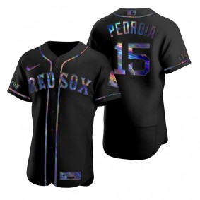 Boston Red Sox Dustin Pedroia Nike Black Authentic Holographic Golden Edition Jersey