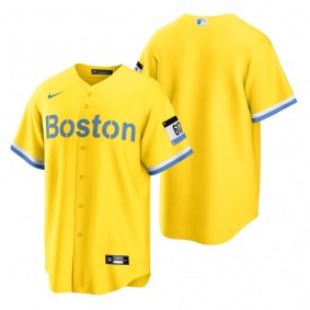 Boston Red Sox Gold Light Blue 2021 City Connect Replica Jersey
