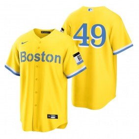 Boston Red Sox Tim Wakefield Gold Light Blue 2021 City Connect Replica Jersey