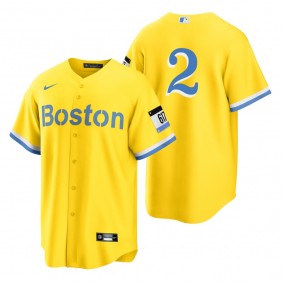 Boston Red Sox Xander Bogaerts Gold Light Blue 2021 City Connect Replica Jersey