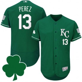 Male Kansas City Royals #13 Salvador Perez St. Patricks Day Green Celtic Flexbase Collection Jersey