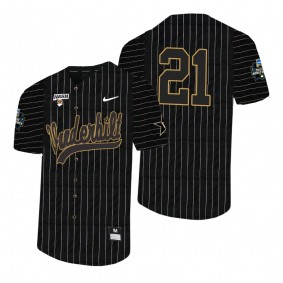 Vanderbilt Commodores #21 Calvin Hewett Black 2021 College World Series Pinstripe Baseball Jersey